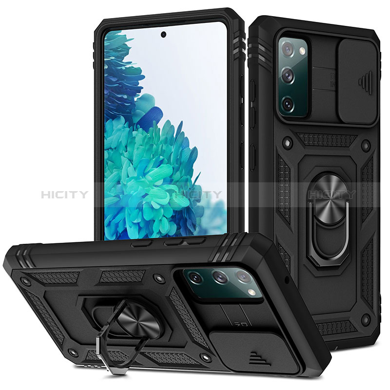 Funda Bumper Silicona y Plastico Mate Carcasa con Magnetico Anillo de dedo Soporte MQ5 para Samsung Galaxy S20 FE (2022) 5G Negro