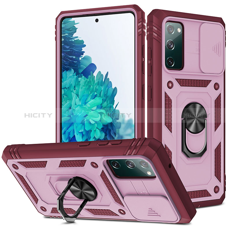 Funda Bumper Silicona y Plastico Mate Carcasa con Magnetico Anillo de dedo Soporte MQ5 para Samsung Galaxy S20 FE (2022) 5G Rosa