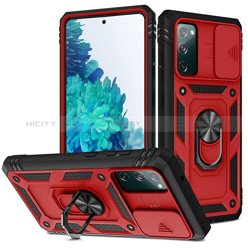 Funda Bumper Silicona y Plastico Mate Carcasa con Magnetico Anillo de dedo Soporte MQ5 para Samsung Galaxy S20 FE 4G Rojo