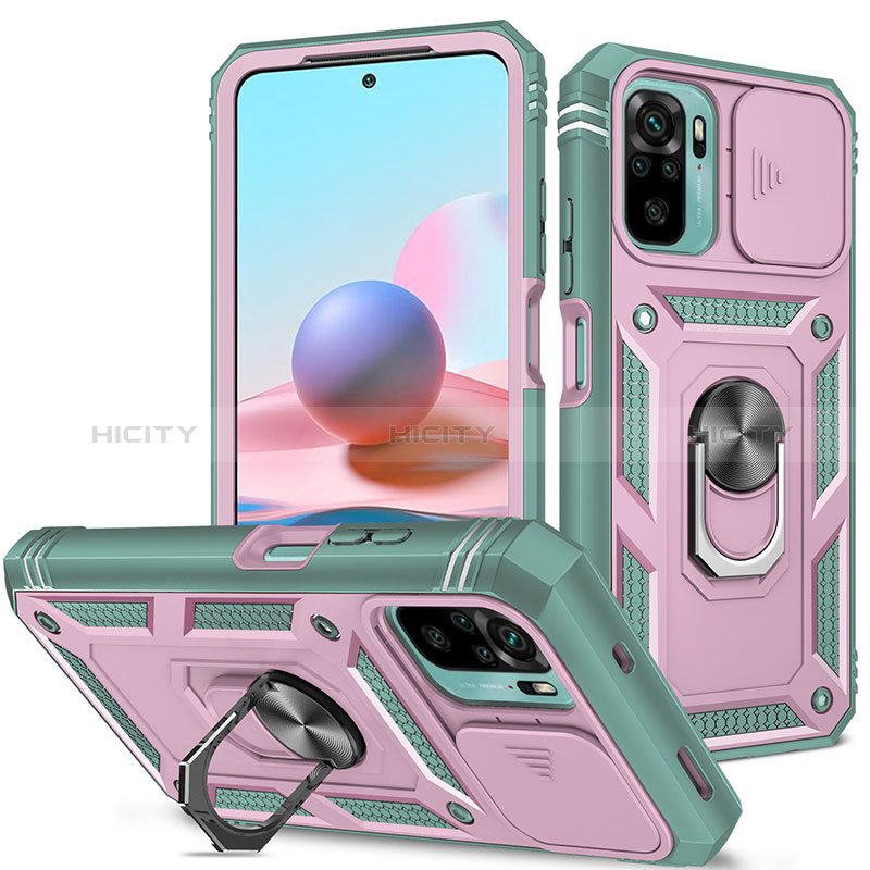 Funda Bumper Silicona y Plastico Mate Carcasa con Magnetico Anillo de dedo Soporte MQ5 para Xiaomi Poco M5S Rosa