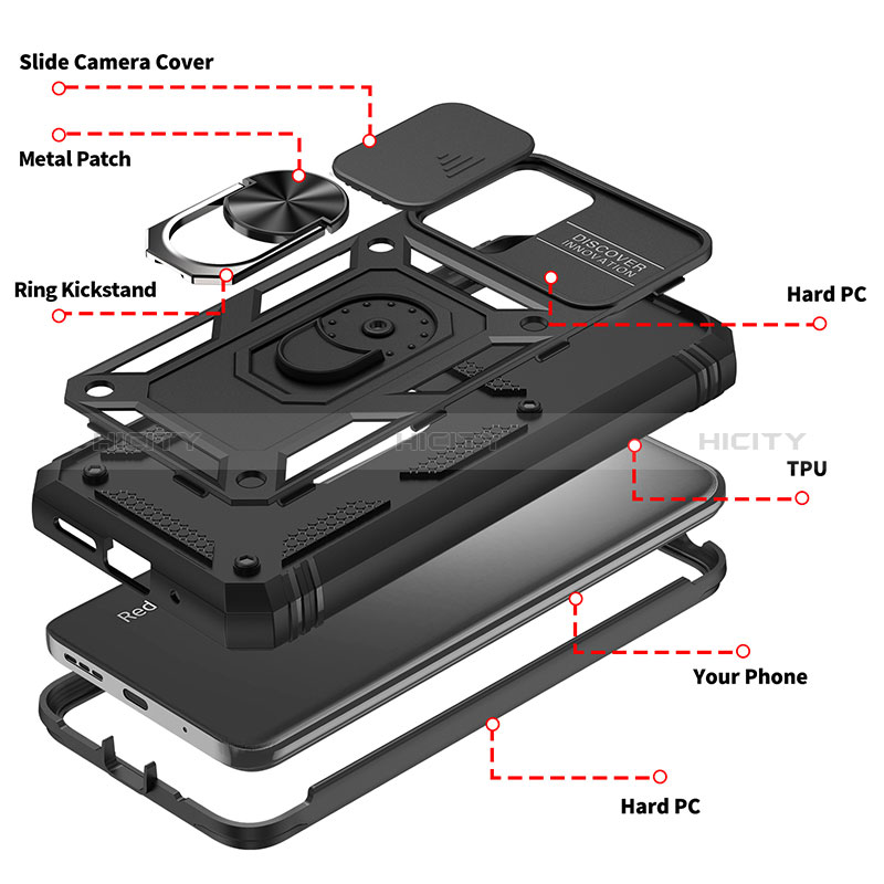 Funda Bumper Silicona y Plastico Mate Carcasa con Magnetico Anillo de dedo Soporte MQ5 para Xiaomi Redmi 10 (2022)