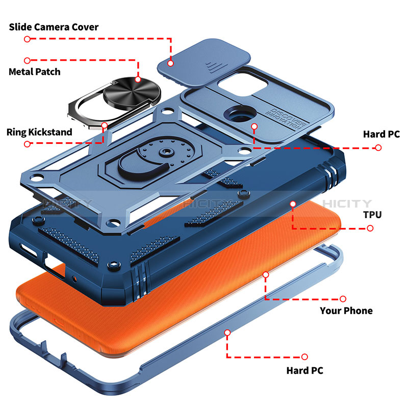 Funda Bumper Silicona y Plastico Mate Carcasa con Magnetico Anillo de dedo Soporte MQ5 para Xiaomi Redmi 10A 4G