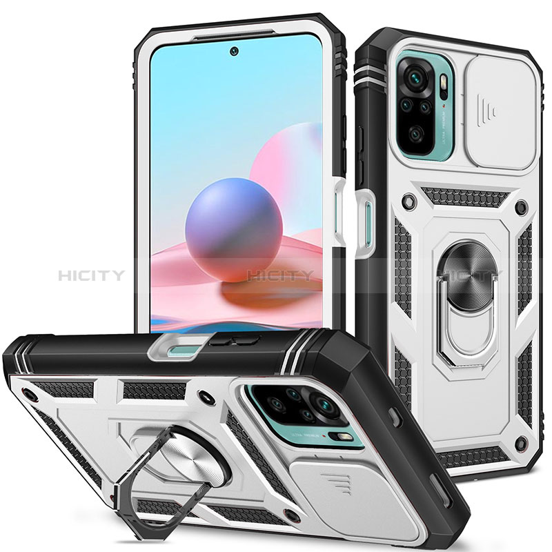 Funda Bumper Silicona y Plastico Mate Carcasa con Magnetico Anillo de dedo Soporte MQ5 para Xiaomi Redmi Note 10 4G