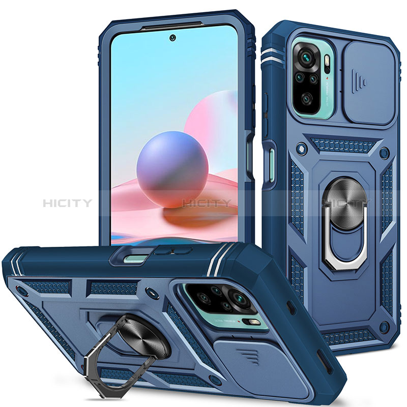 Funda Bumper Silicona y Plastico Mate Carcasa con Magnetico Anillo de dedo Soporte MQ5 para Xiaomi Redmi Note 10 4G