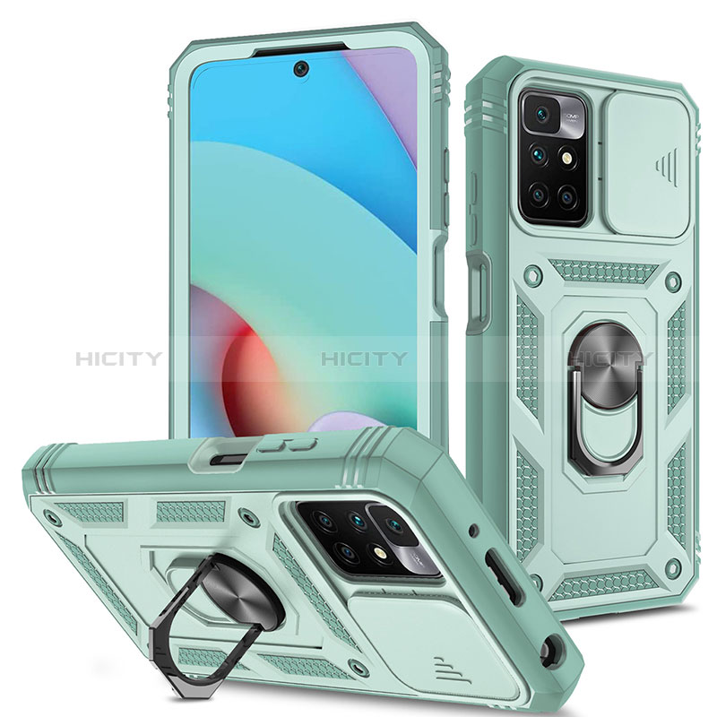 Funda Bumper Silicona y Plastico Mate Carcasa con Magnetico Anillo de dedo Soporte MQ5 para Xiaomi Redmi Note 11 4G (2021) Verde
