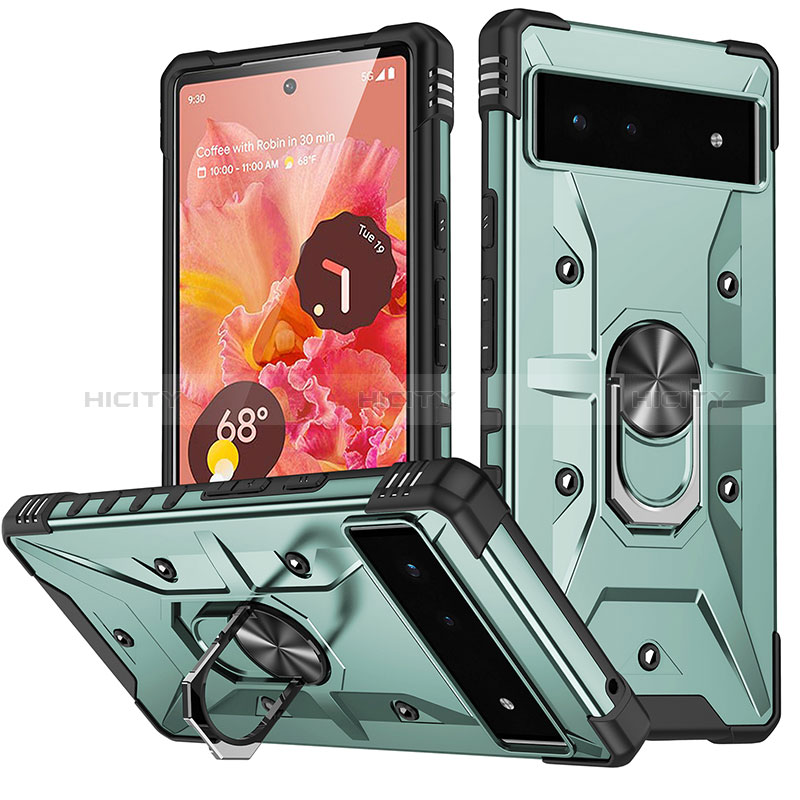 Funda Bumper Silicona y Plastico Mate Carcasa con Magnetico Anillo de dedo Soporte MQ6 para Google Pixel 6 5G