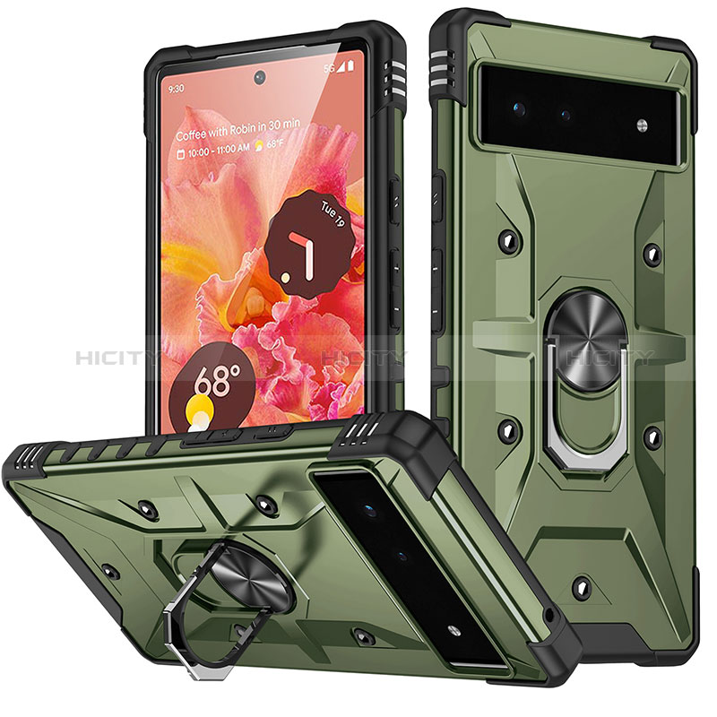 Funda Bumper Silicona y Plastico Mate Carcasa con Magnetico Anillo de dedo Soporte MQ6 para Google Pixel 6 5G