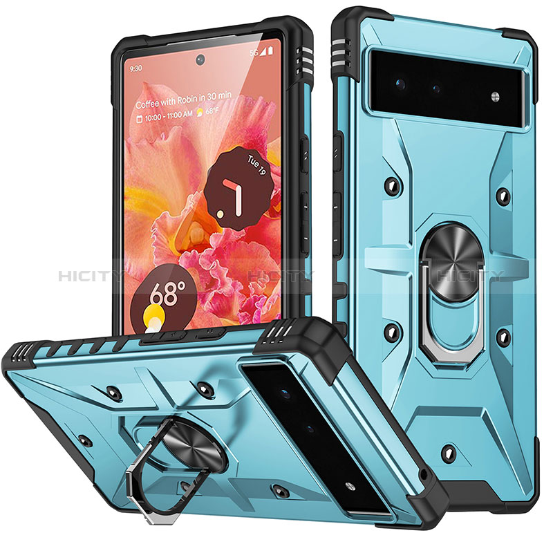 Funda Bumper Silicona y Plastico Mate Carcasa con Magnetico Anillo de dedo Soporte MQ6 para Google Pixel 6 5G