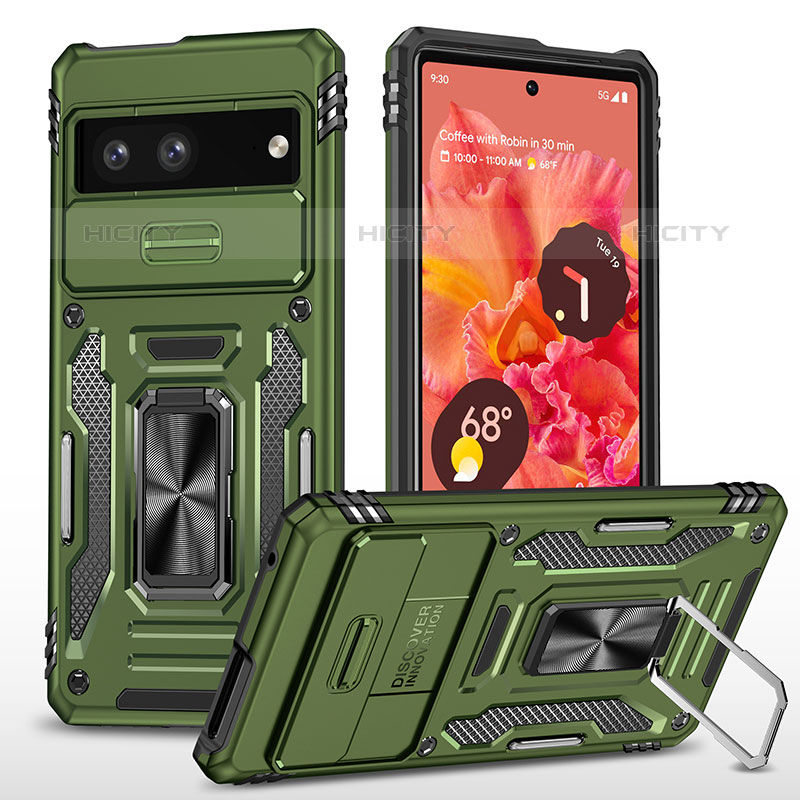 Funda Bumper Silicona y Plastico Mate Carcasa con Magnetico Anillo de dedo Soporte MQ6 para Google Pixel 7 5G