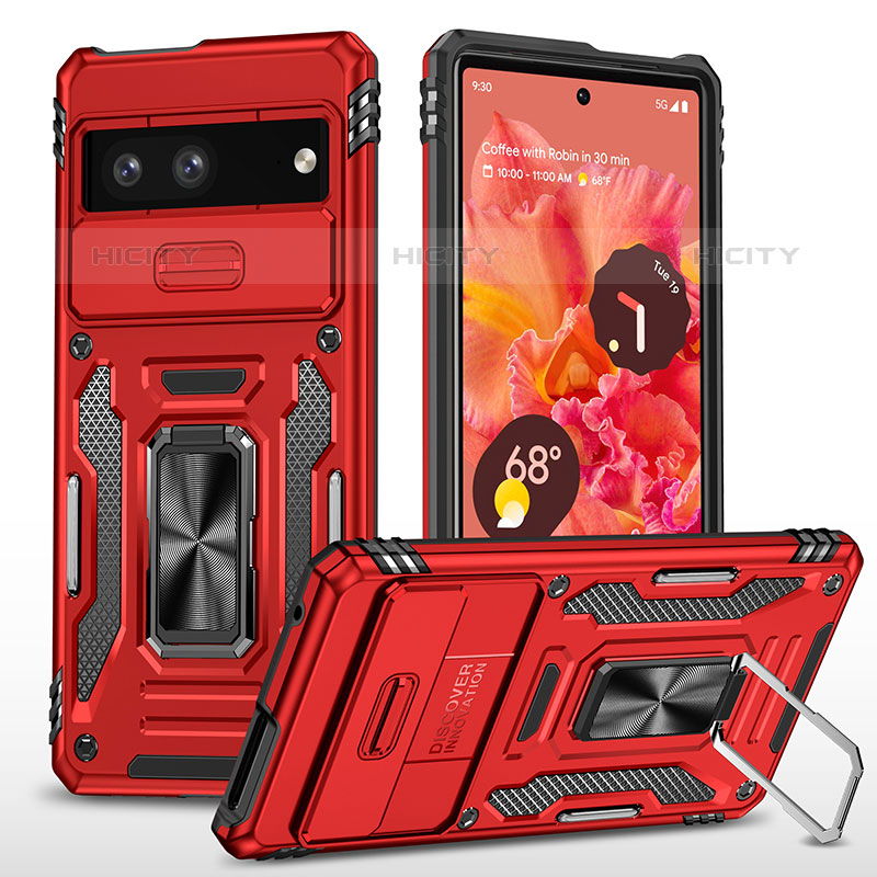 Funda Bumper Silicona y Plastico Mate Carcasa con Magnetico Anillo de dedo Soporte MQ6 para Google Pixel 7 5G