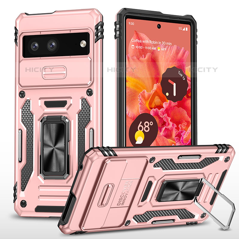 Funda Bumper Silicona y Plastico Mate Carcasa con Magnetico Anillo de dedo Soporte MQ6 para Google Pixel 7 5G