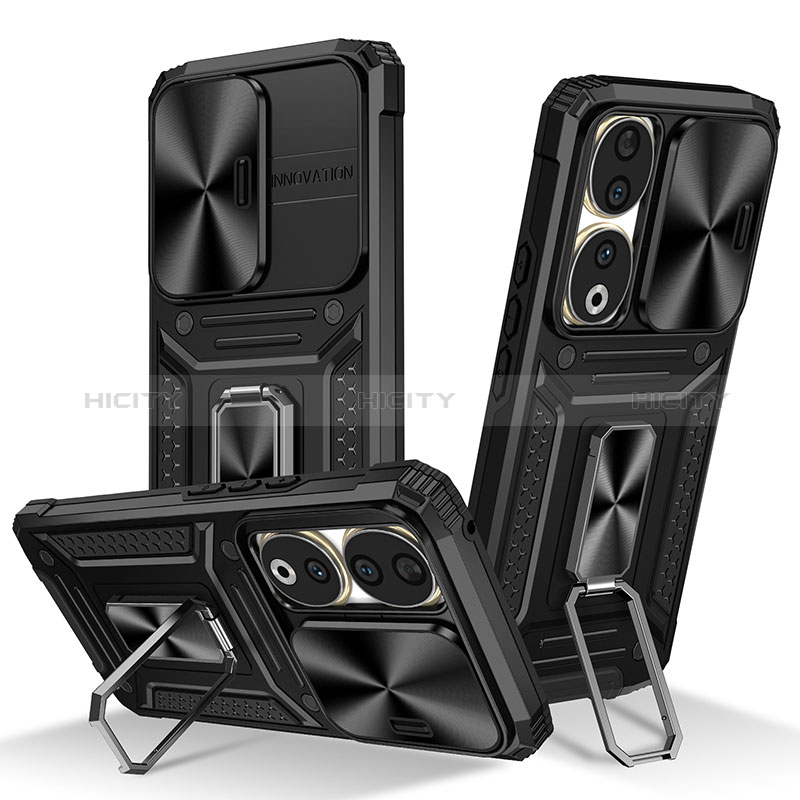 Funda Bumper Silicona y Plastico Mate Carcasa con Magnetico Anillo de dedo Soporte MQ6 para Huawei Honor 90 5G