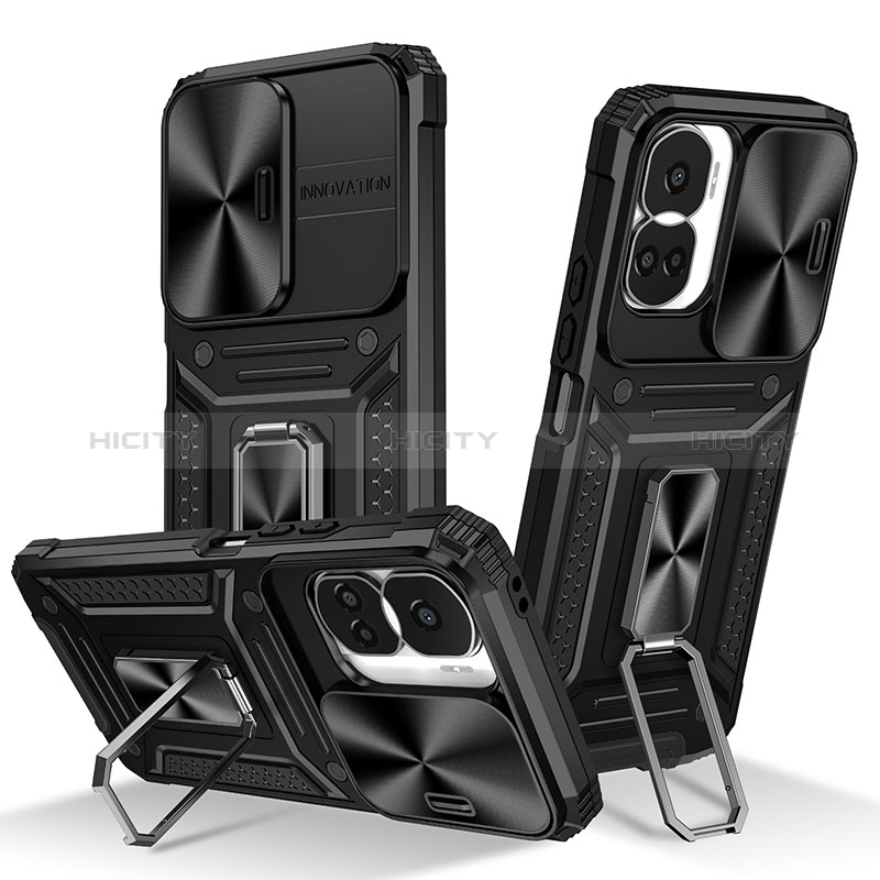 Funda Bumper Silicona y Plastico Mate Carcasa con Magnetico Anillo de dedo Soporte MQ6 para Huawei Honor 90 Lite 5G Negro