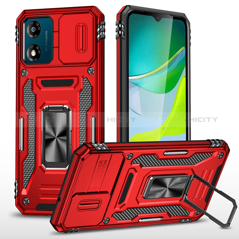 Funda Bumper Silicona y Plastico Mate Carcasa con Magnetico Anillo de dedo Soporte MQ6 para Motorola Moto E13 Rojo