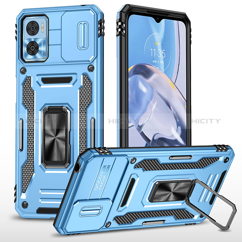 Funda Bumper Silicona y Plastico Mate Carcasa con Magnetico Anillo de dedo Soporte MQ6 para Motorola Moto E22