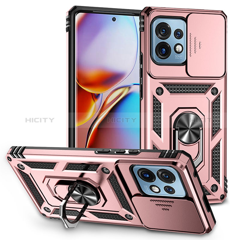 Funda Bumper Silicona y Plastico Mate Carcasa con Magnetico Anillo de dedo Soporte MQ6 para Motorola Moto Edge 40 Pro 5G Oro Rosa