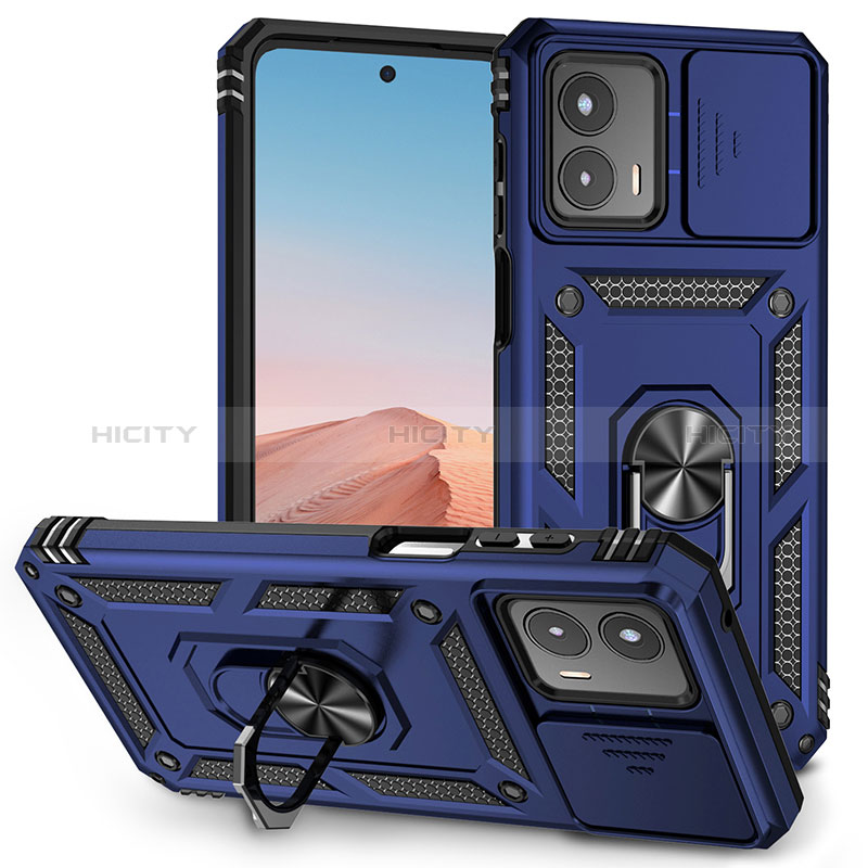 Funda Bumper Silicona y Plastico Mate Carcasa con Magnetico Anillo de dedo Soporte MQ6 para Motorola Moto G 5G (2023) Azul