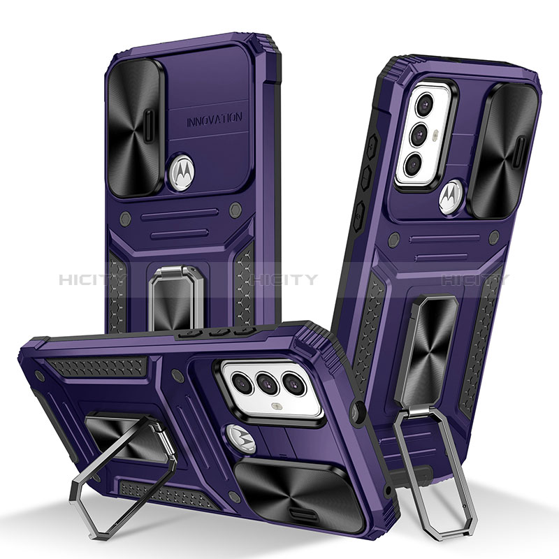 Funda Bumper Silicona y Plastico Mate Carcasa con Magnetico Anillo de dedo Soporte MQ6 para Motorola Moto G Play (2023) Morado