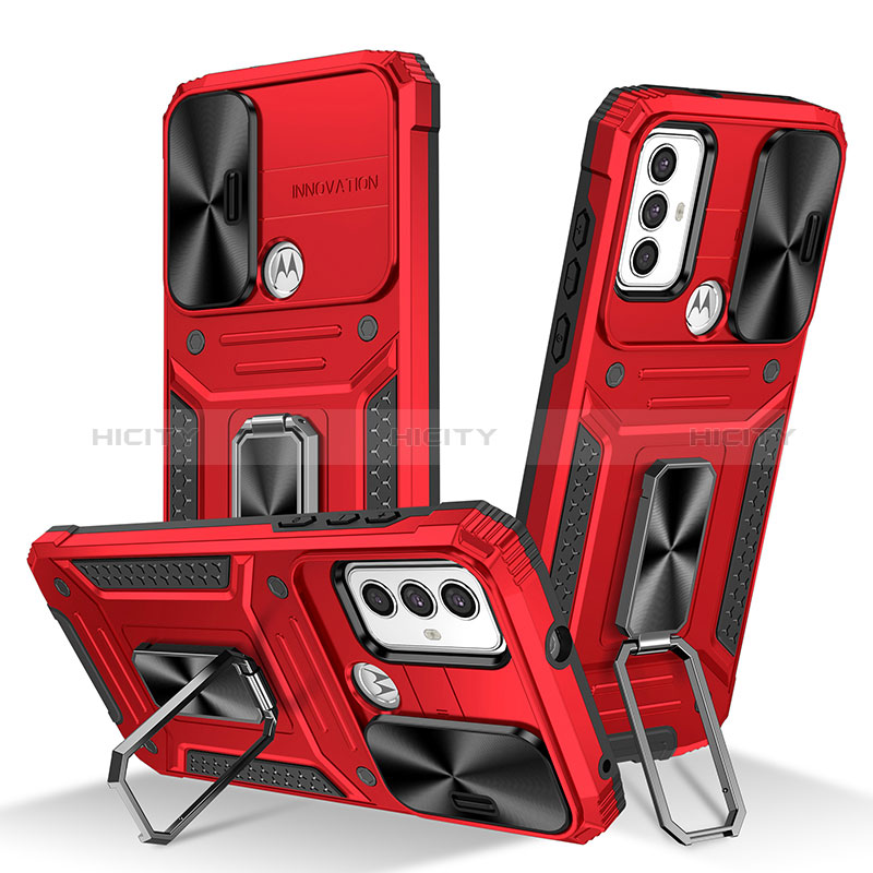 Funda Bumper Silicona y Plastico Mate Carcasa con Magnetico Anillo de dedo Soporte MQ6 para Motorola Moto G Play (2023) Rojo