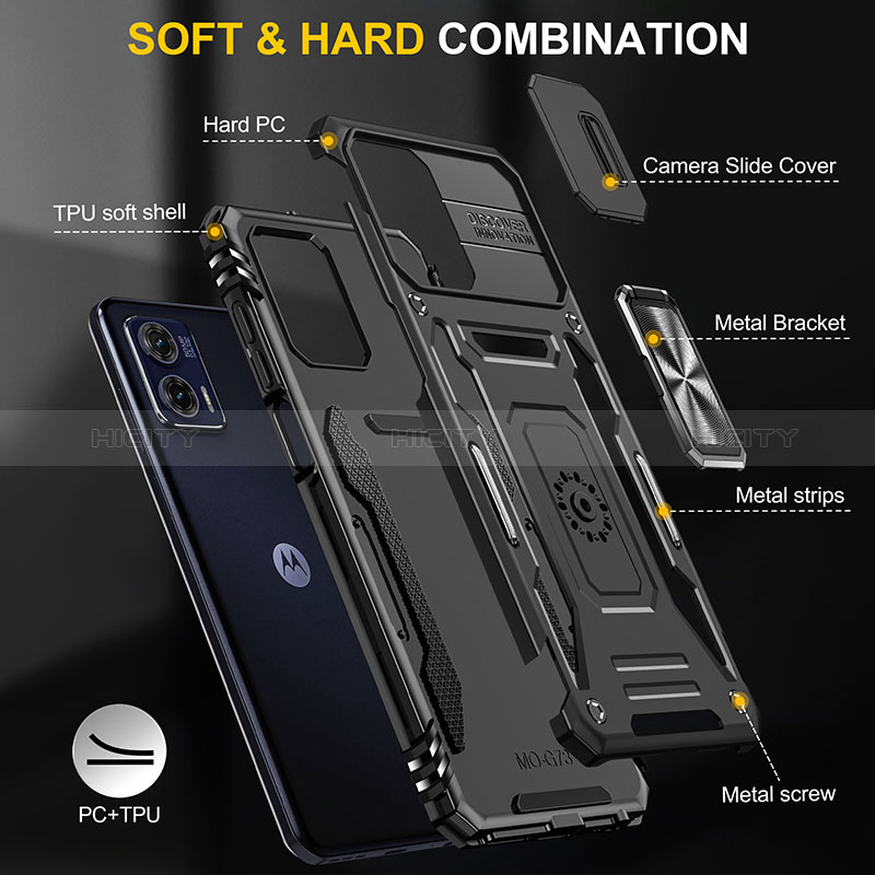 Funda Bumper Silicona y Plastico Mate Carcasa con Magnetico Anillo de dedo Soporte MQ6 para Motorola Moto G73 5G