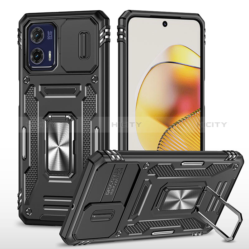 Funda Bumper Silicona y Plastico Mate Carcasa con Magnetico Anillo de dedo Soporte MQ6 para Motorola Moto G73 5G