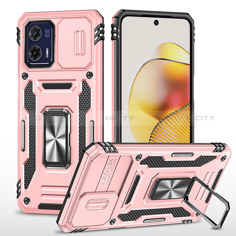 Funda Bumper Silicona y Plastico Mate Carcasa con Magnetico Anillo de dedo Soporte MQ6 para Motorola Moto G73 5G