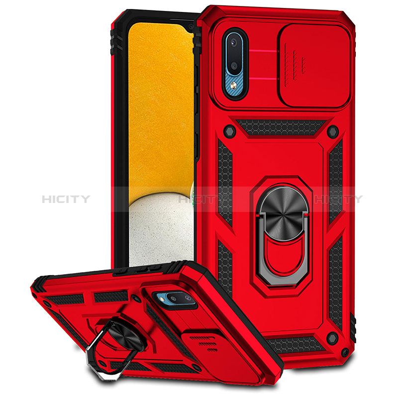 Funda Bumper Silicona y Plastico Mate Carcasa con Magnetico Anillo de dedo Soporte MQ6 para Samsung Galaxy A02