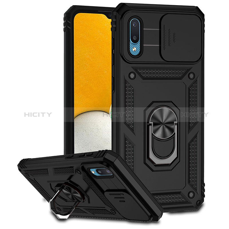 Funda Bumper Silicona y Plastico Mate Carcasa con Magnetico Anillo de dedo Soporte MQ6 para Samsung Galaxy A02