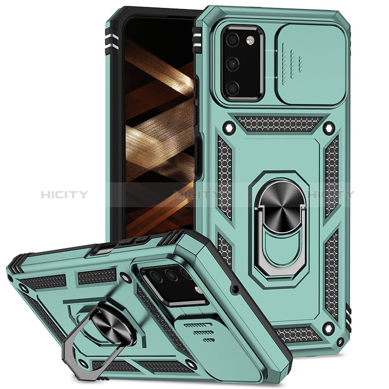 Funda Bumper Silicona y Plastico Mate Carcasa con Magnetico Anillo de dedo Soporte MQ6 para Samsung Galaxy A02s Verde