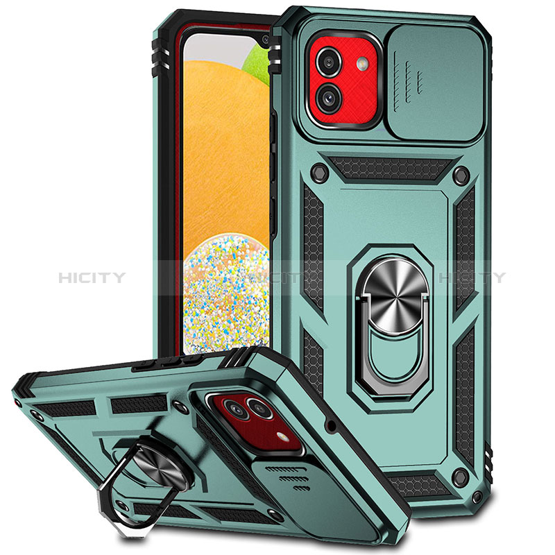 Funda Bumper Silicona y Plastico Mate Carcasa con Magnetico Anillo de dedo Soporte MQ6 para Samsung Galaxy A03