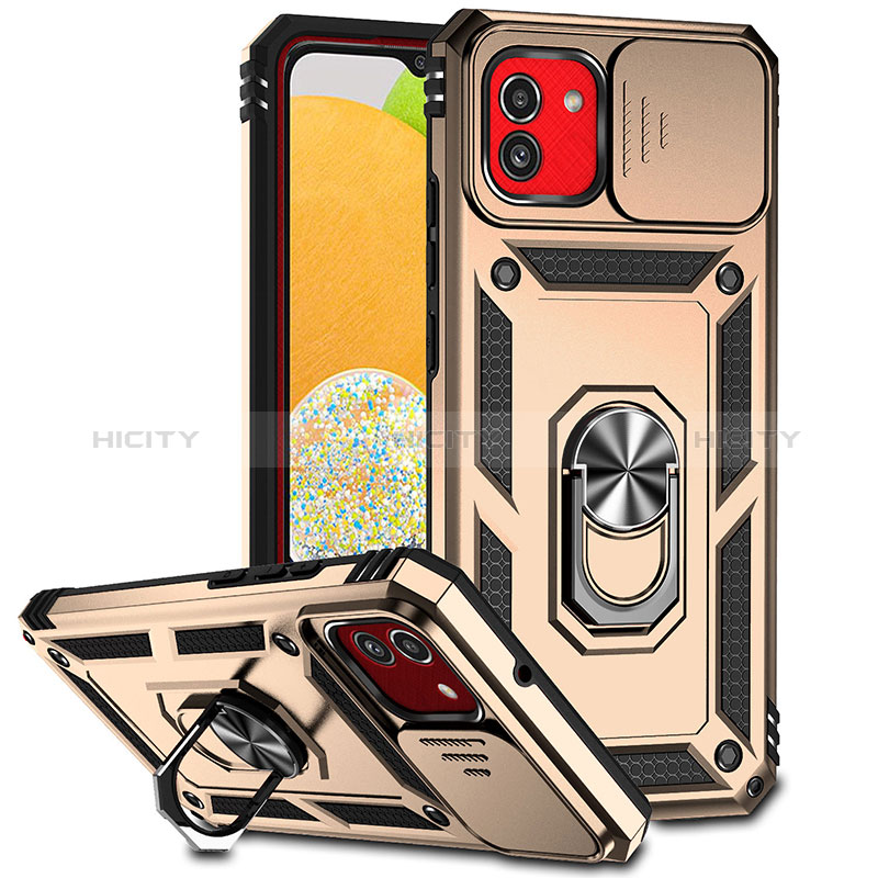 Funda Bumper Silicona y Plastico Mate Carcasa con Magnetico Anillo de dedo Soporte MQ6 para Samsung Galaxy A03