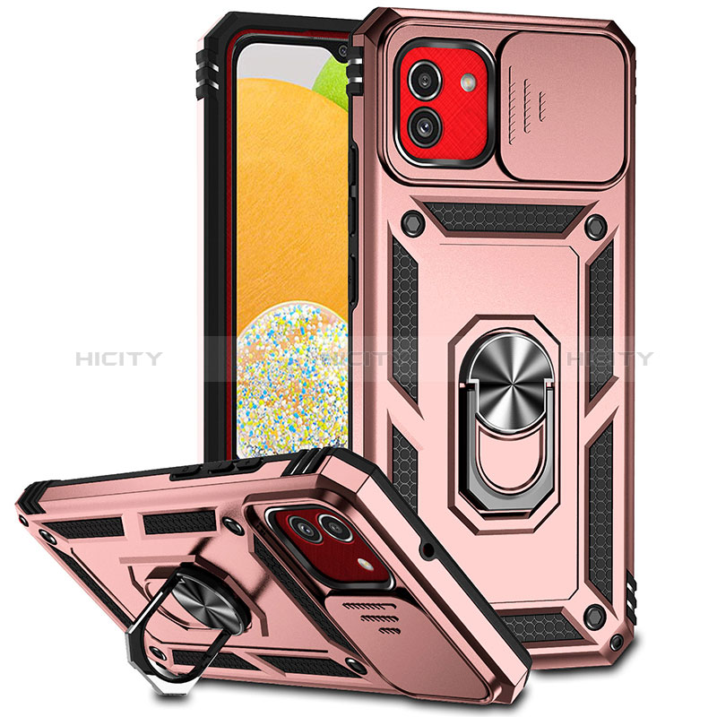 Funda Bumper Silicona y Plastico Mate Carcasa con Magnetico Anillo de dedo Soporte MQ6 para Samsung Galaxy A03