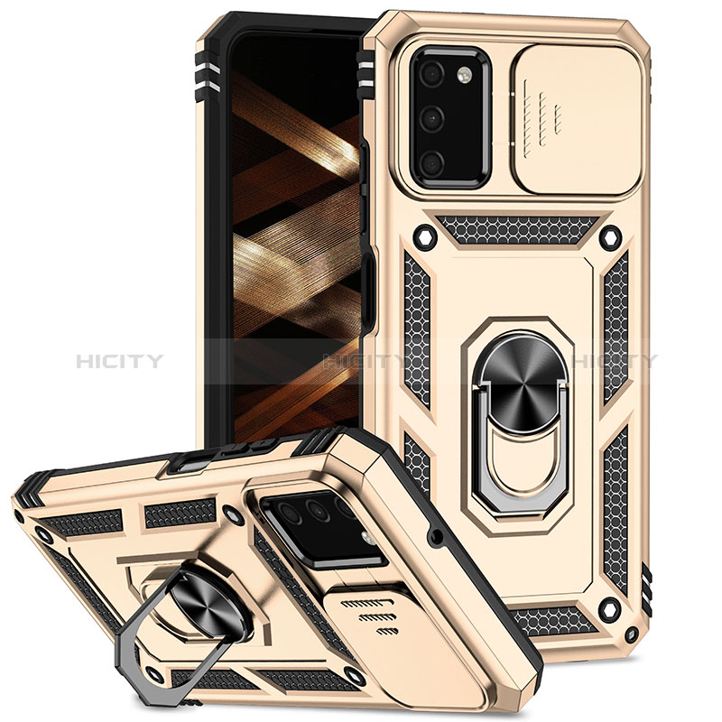 Funda Bumper Silicona y Plastico Mate Carcasa con Magnetico Anillo de dedo Soporte MQ6 para Samsung Galaxy A03s