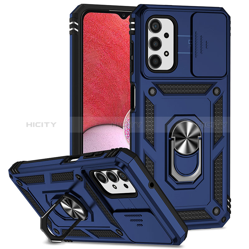 Funda Bumper Silicona y Plastico Mate Carcasa con Magnetico Anillo de dedo Soporte MQ6 para Samsung Galaxy A13 4G Azul