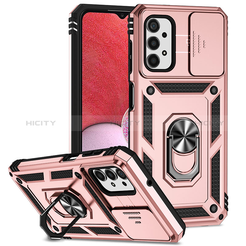 Funda Bumper Silicona y Plastico Mate Carcasa con Magnetico Anillo de dedo Soporte MQ6 para Samsung Galaxy A13 4G Oro Rosa