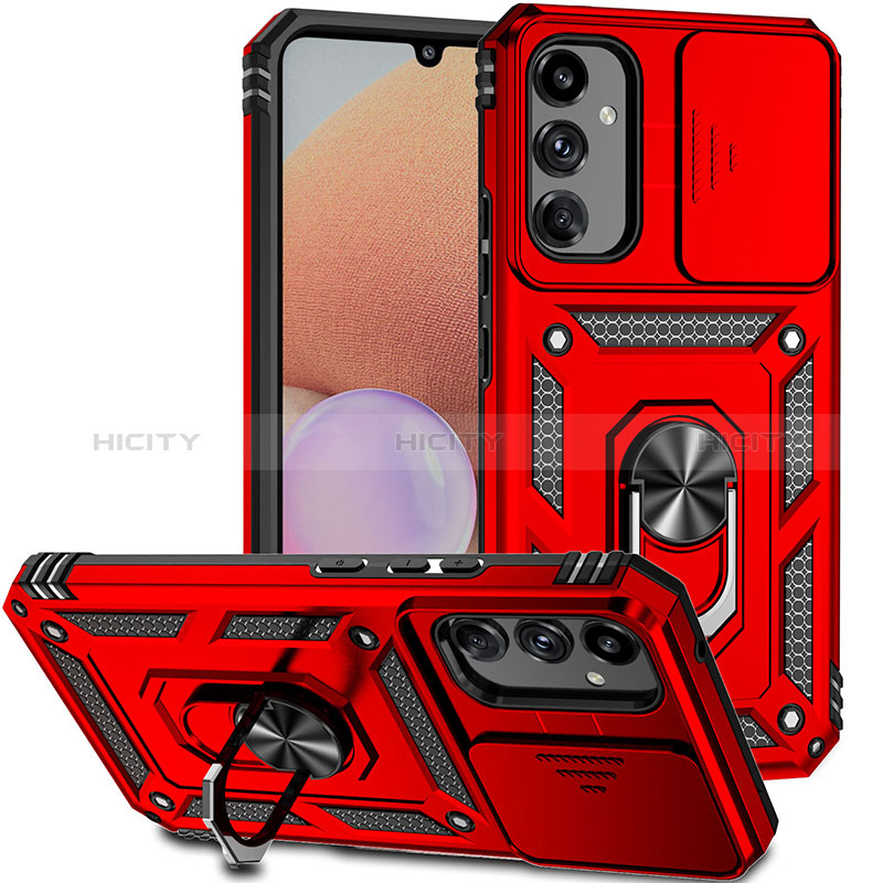 Funda Bumper Silicona y Plastico Mate Carcasa con Magnetico Anillo de dedo Soporte MQ6 para Samsung Galaxy A14 4G Rojo