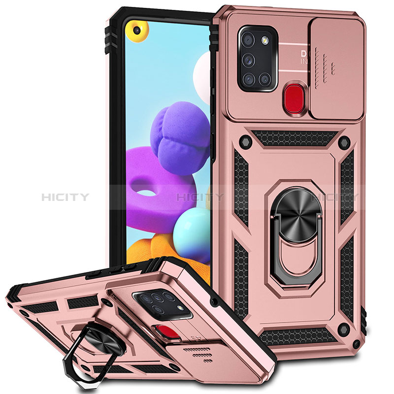 Funda Bumper Silicona y Plastico Mate Carcasa con Magnetico Anillo de dedo Soporte MQ6 para Samsung Galaxy A21s