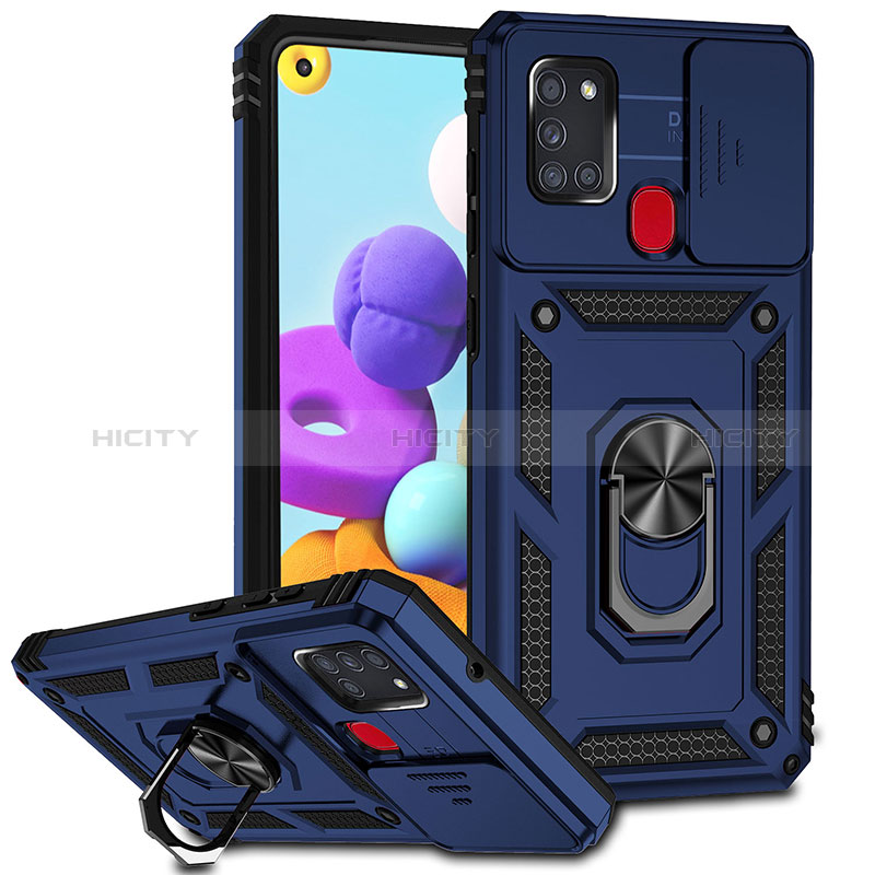 Funda Bumper Silicona y Plastico Mate Carcasa con Magnetico Anillo de dedo Soporte MQ6 para Samsung Galaxy A21s