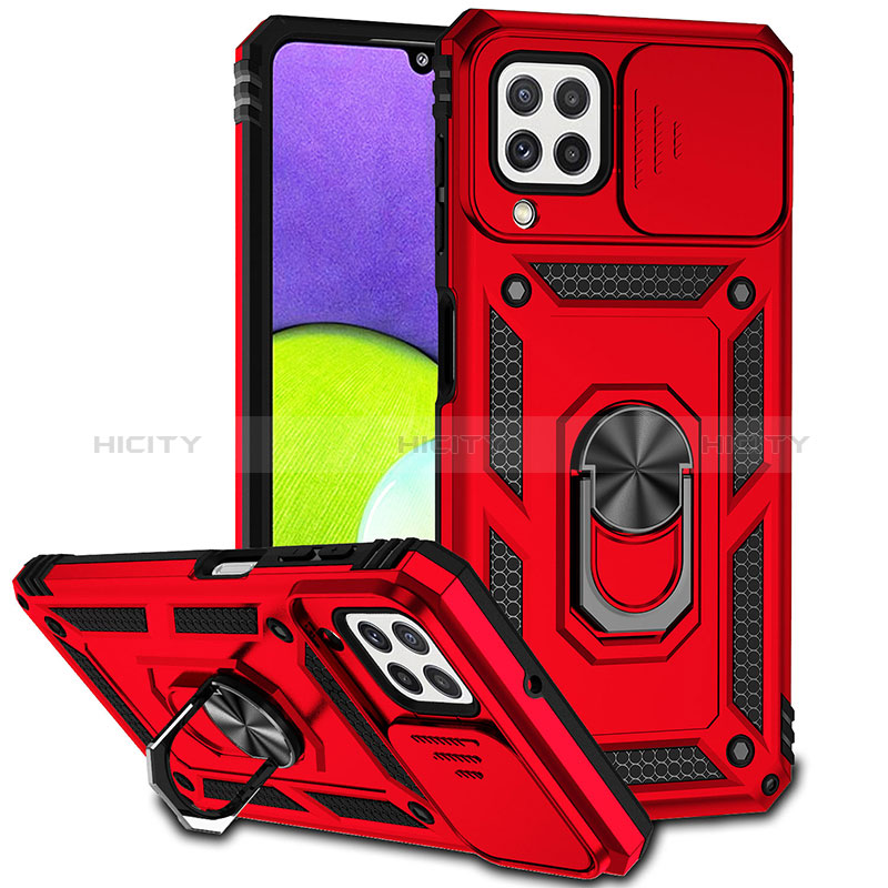 Funda Bumper Silicona y Plastico Mate Carcasa con Magnetico Anillo de dedo Soporte MQ6 para Samsung Galaxy A22 4G Rojo