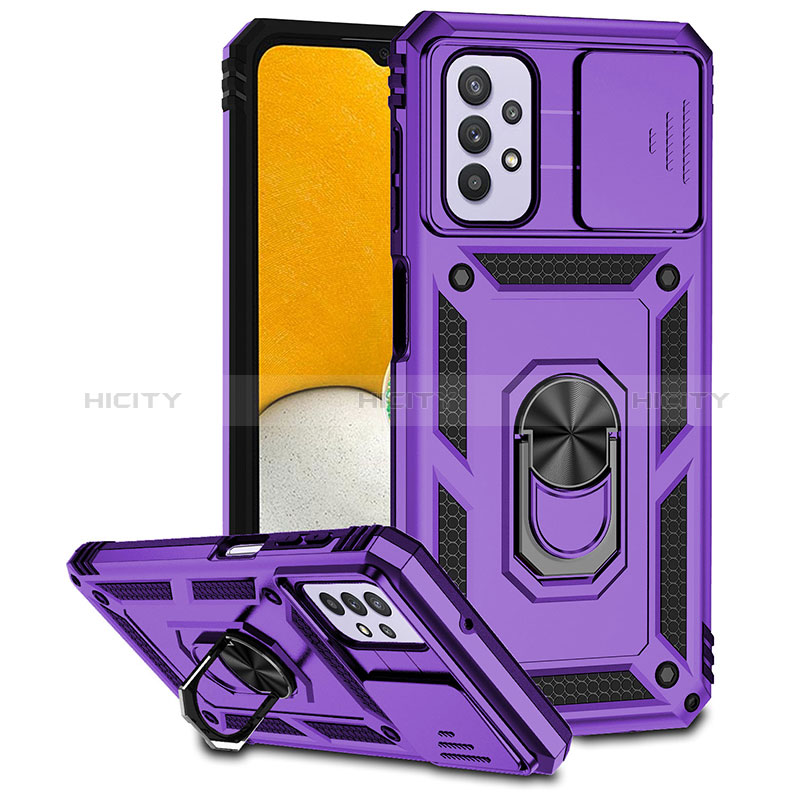 Funda Bumper Silicona y Plastico Mate Carcasa con Magnetico Anillo de dedo Soporte MQ6 para Samsung Galaxy A23 4G Morado