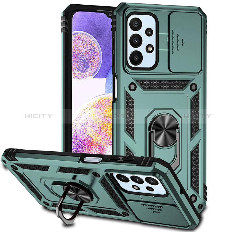 Funda Bumper Silicona y Plastico Mate Carcasa con Magnetico Anillo de dedo Soporte MQ6 para Samsung Galaxy A23 5G Verde