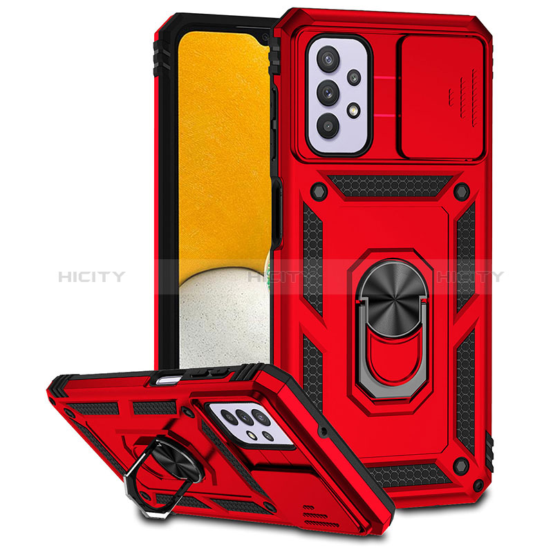 Funda Bumper Silicona y Plastico Mate Carcasa con Magnetico Anillo de dedo Soporte MQ6 para Samsung Galaxy A32 5G Rojo