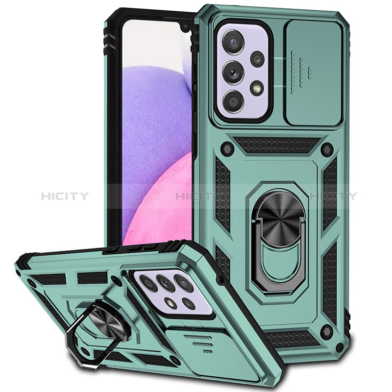 Funda Bumper Silicona y Plastico Mate Carcasa con Magnetico Anillo de dedo Soporte MQ6 para Samsung Galaxy A33 5G Verde