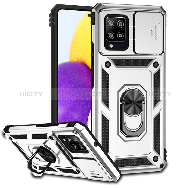 Funda Bumper Silicona y Plastico Mate Carcasa con Magnetico Anillo de dedo Soporte MQ6 para Samsung Galaxy A42 5G Plata