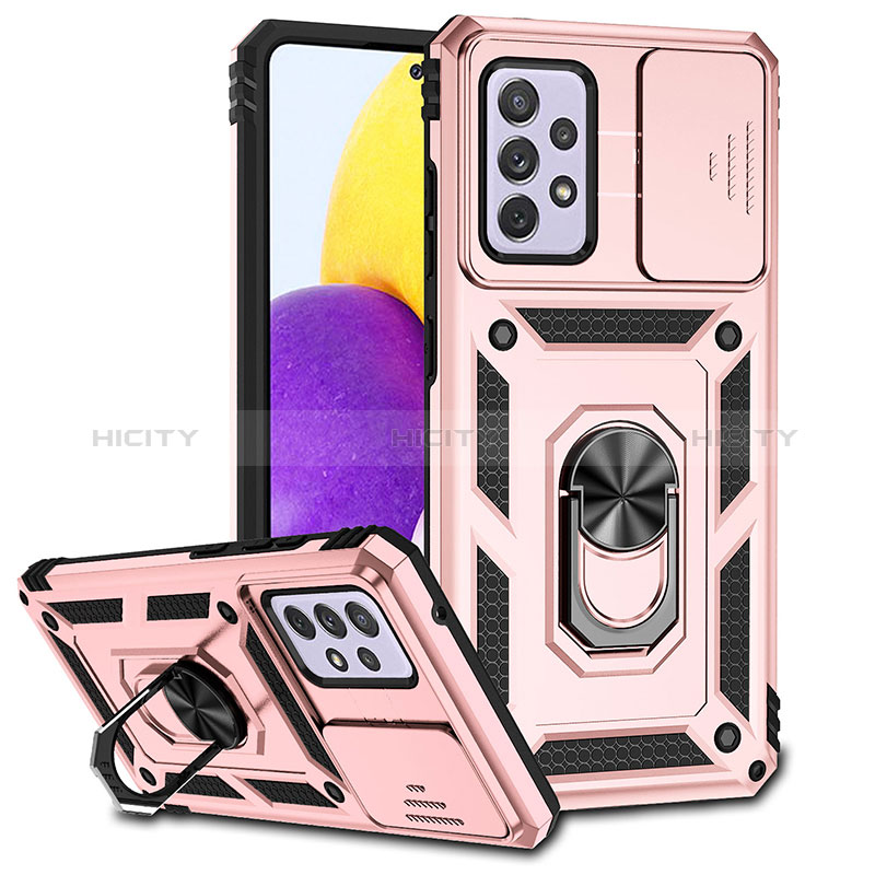 Funda Bumper Silicona y Plastico Mate Carcasa con Magnetico Anillo de dedo Soporte MQ6 para Samsung Galaxy A52 4G Oro Rosa