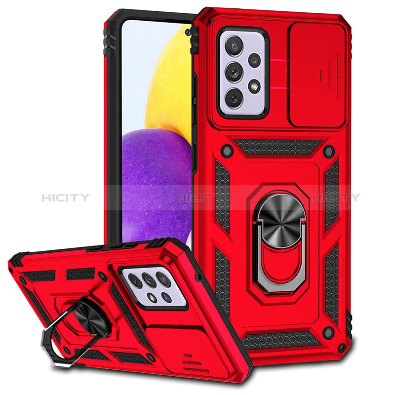 Funda Bumper Silicona y Plastico Mate Carcasa con Magnetico Anillo de dedo Soporte MQ6 para Samsung Galaxy A52 4G Rojo