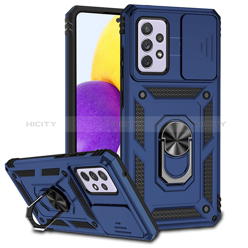 Funda Bumper Silicona y Plastico Mate Carcasa con Magnetico Anillo de dedo Soporte MQ6 para Samsung Galaxy A52 5G Azul