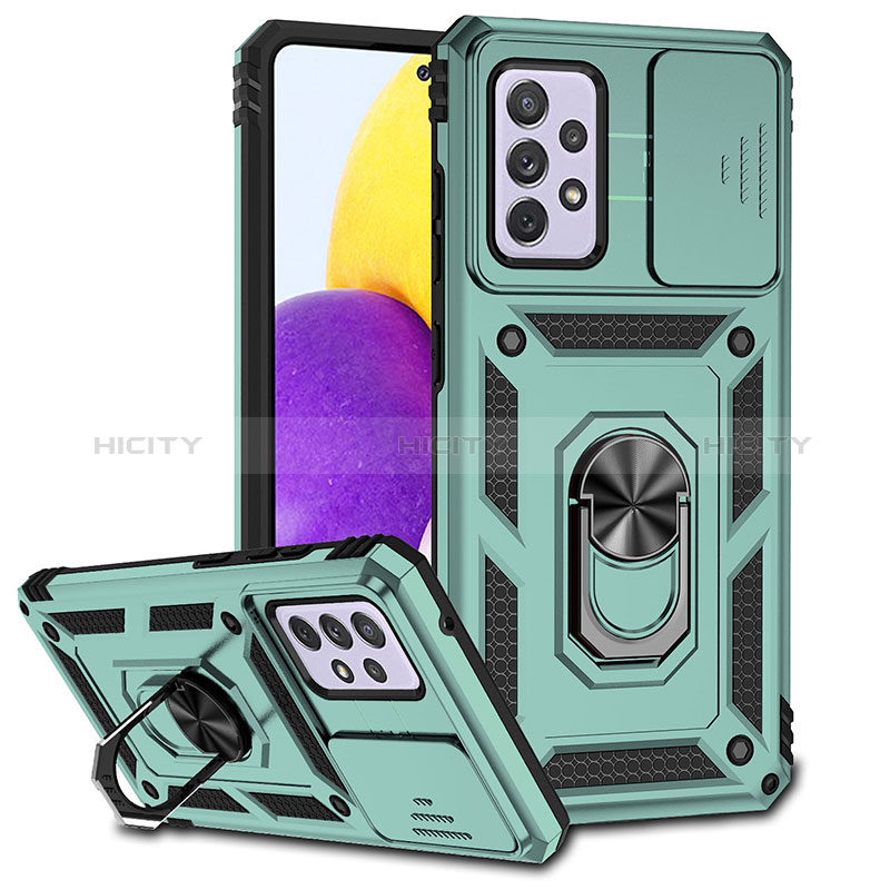 Funda Bumper Silicona y Plastico Mate Carcasa con Magnetico Anillo de dedo Soporte MQ6 para Samsung Galaxy A72 4G Verde