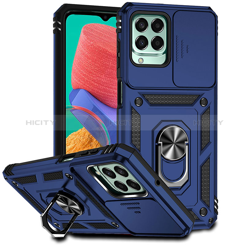 Funda Bumper Silicona y Plastico Mate Carcasa con Magnetico Anillo de dedo Soporte MQ6 para Samsung Galaxy M33 5G Azul