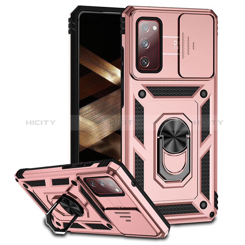 Funda Bumper Silicona y Plastico Mate Carcasa con Magnetico Anillo de dedo Soporte MQ6 para Samsung Galaxy S20 FE (2022) 5G Oro Rosa